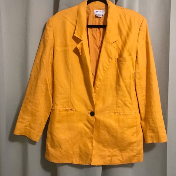 Marie Ellyse Women’s 100% Linen Mustard Yellow Vintage 80s Blazer - Picture 1 of 5